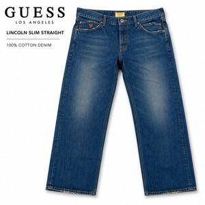 Guess Lincoln Slim Straight Jeans Mens 36 Medium Wash Blue Denim M13A07-D0E-Y0